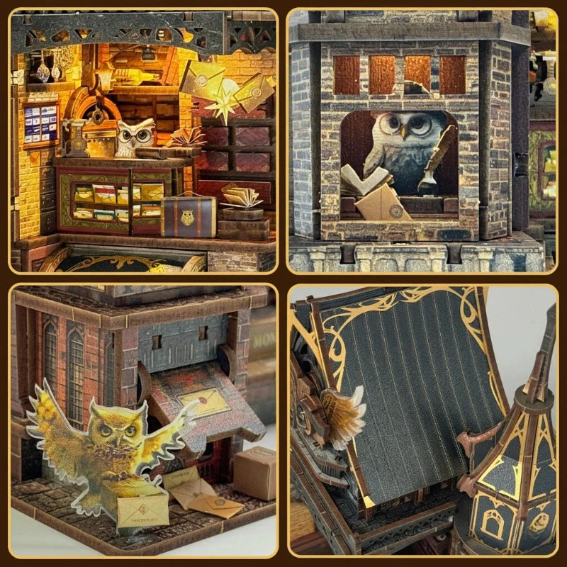 Kit de Casa en miniatura - Owl Post Office | Rompecabezas de madera 3D DIY