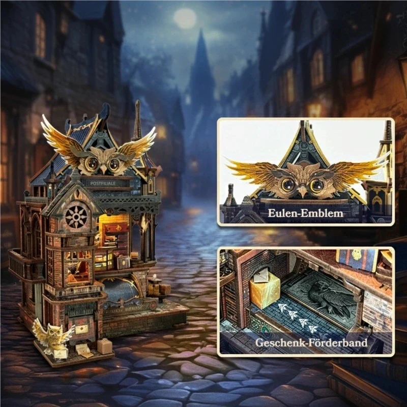 Kit de Casa en miniatura - Owl Post Office | Rompecabezas de madera 3D DIY