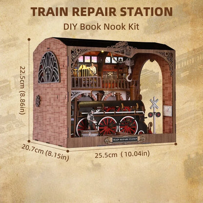 3D Holz Puzzle Book Nook - Estación de Reparación de Trenes