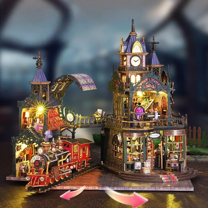 Kit de casa en miniatura - Ciudad aislada junto a la vía férrea