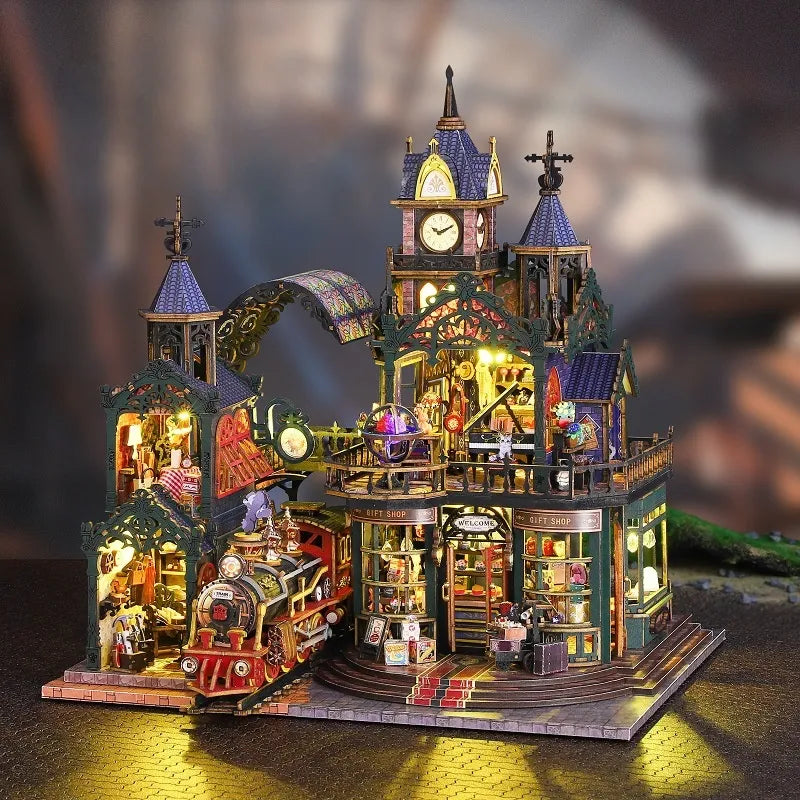 Kit de casa en miniatura - Ciudad aislada junto a la vía férrea